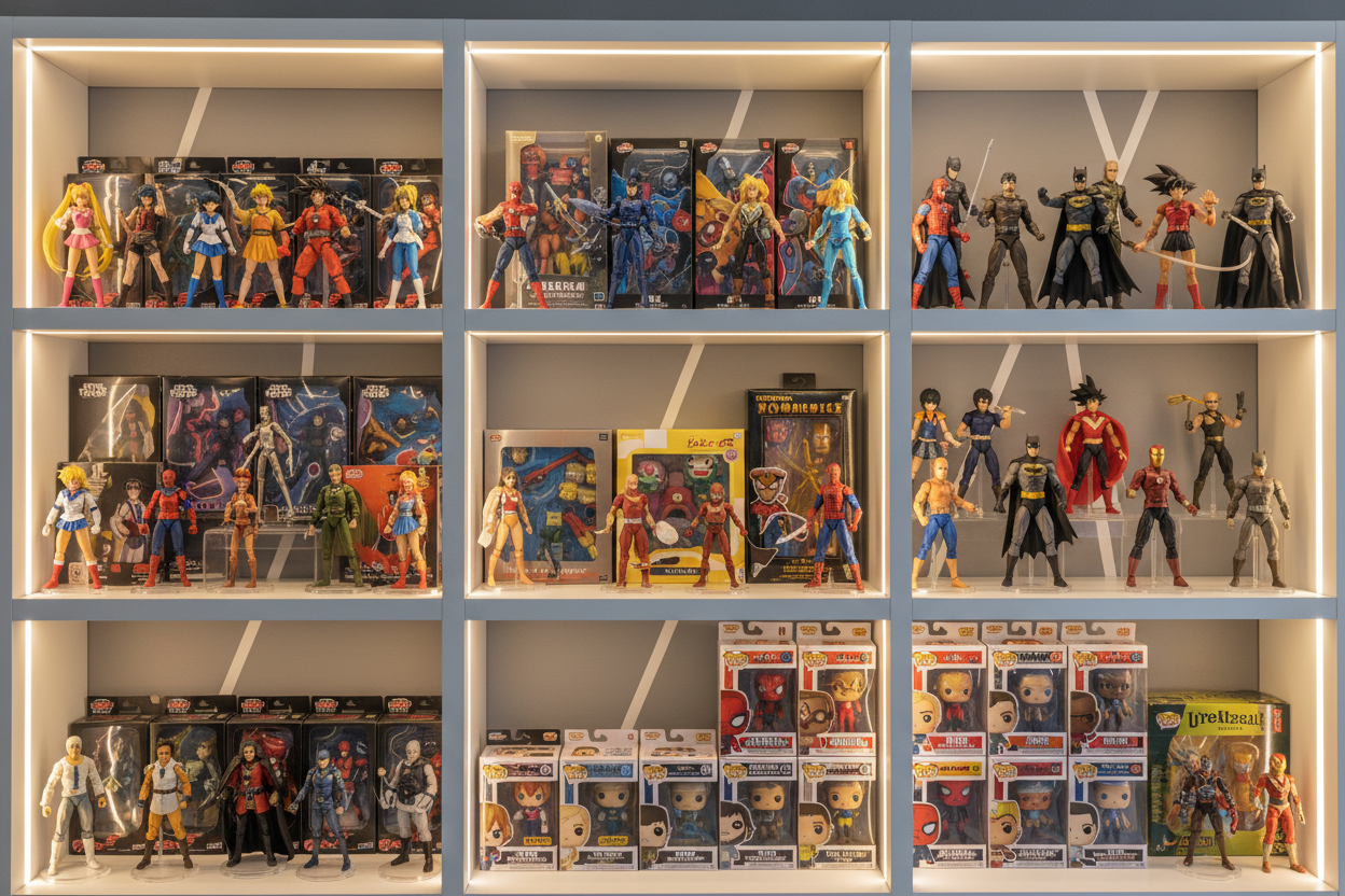 Bunte Actionfiguren Display
